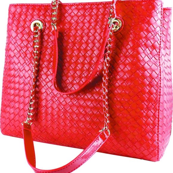 Mario Valentino Vegan Woven Red Shoulder Bag - Picture 2 of 3